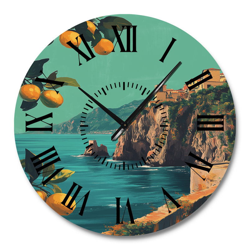 Amalfi sous un soleil vintage - Horloge murale méditerranéenne en métal, imprimée sur métal, Grand