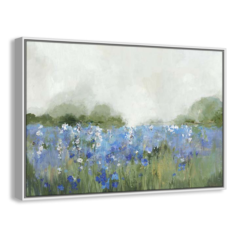 «Meadows Bluebells Field» encadré sur toile par Allison Pearce, H 25,5 po x l 37,5 po x P 2 po, Cadre blanc