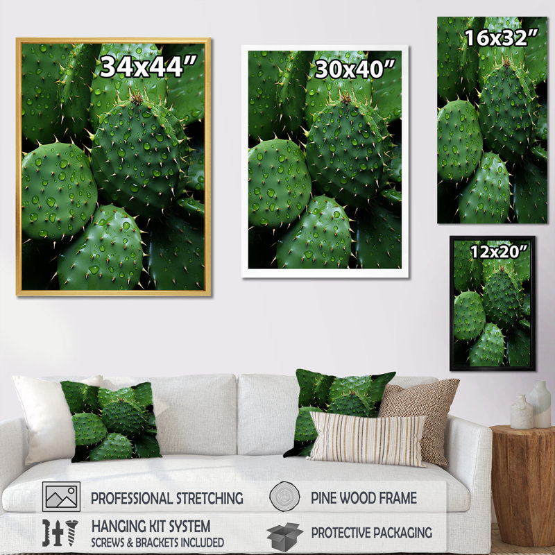 Cactus Emerald Ensemble, reproduction sur toile, Cadre simple noir, H 44 po x l 34 po x P 1,5 po