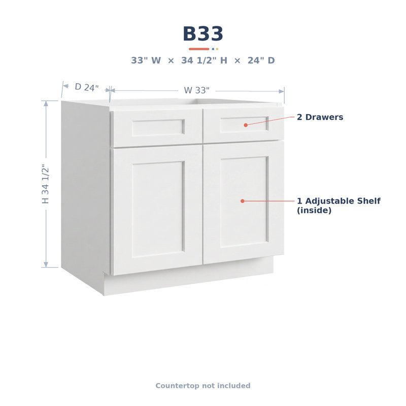 Armoire de cuisine 3 tiroirs Modern, L 33 po x H 34,5 po x P 24 po