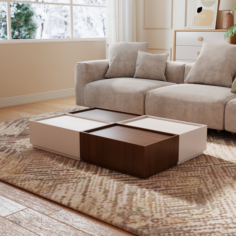 Table basse cubique avec rangement, 4 tiroirs