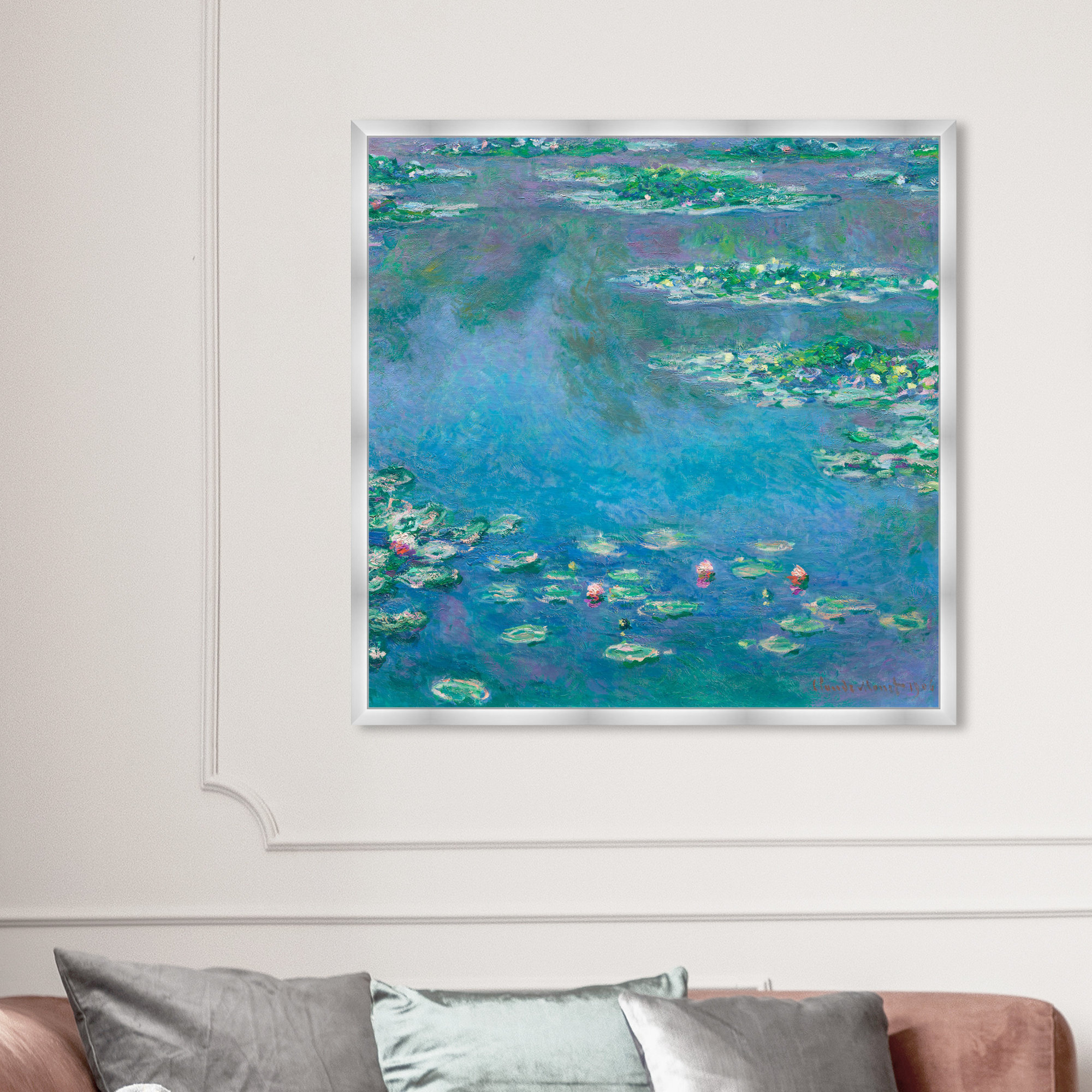 Classic Water Lilies in a Pond by Birch Lane™ - Picture Frame Print, Silver, 42" H x 42" W