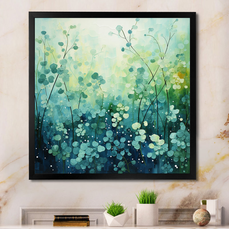 Misty Meadow I - Abstract Landscape Wall Art Living Room, Cadre photo noir, H 16 po x l 16 po x P 1 po