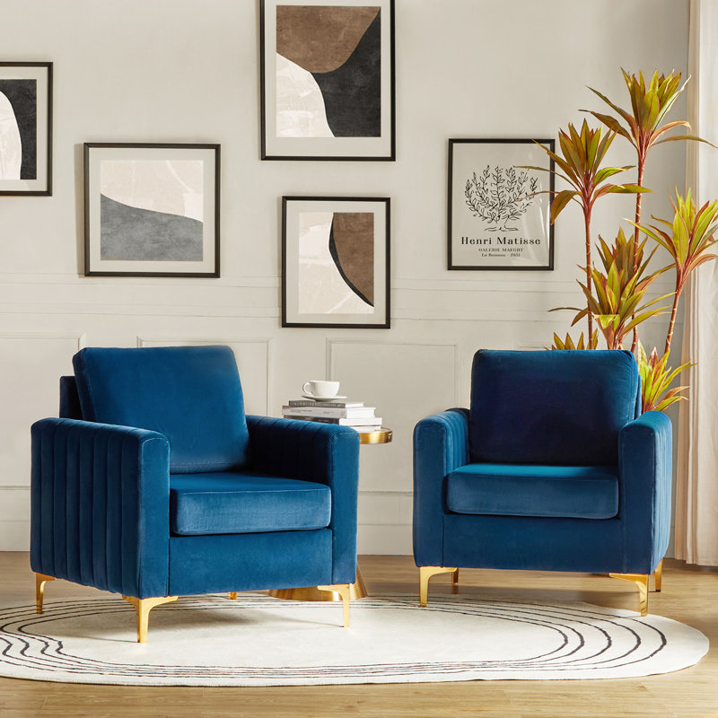Fauteuil club en velours Gillette, Marine
