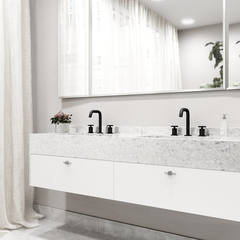Cass Widespread 3-Hole Bathroom Faucet, 2-Handle High Arc With Wheel Knob Handles In Matte Black, Matte Black
