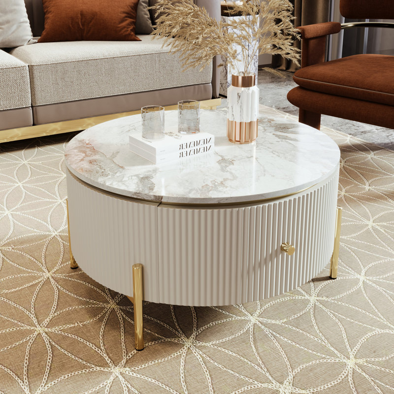  Table basse avec rangement Baadur, Marbre gris, Blanc