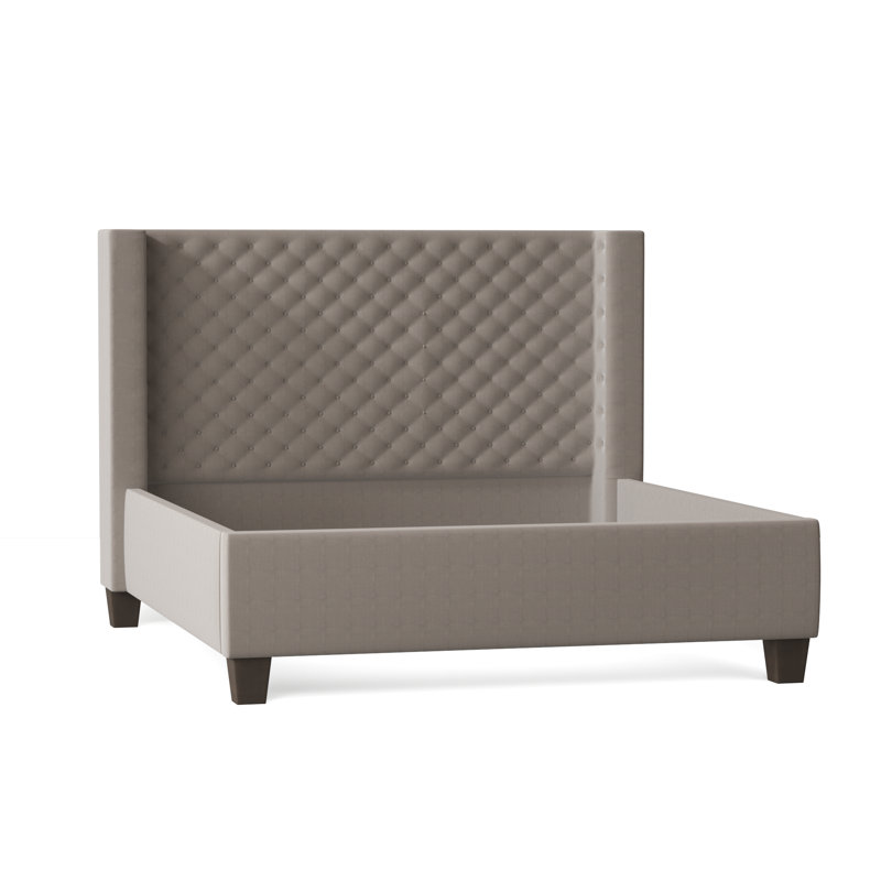 Bren Upholstered Wingback Bed, Queen, Bella Black Performance Velvet, Brown Mahogany