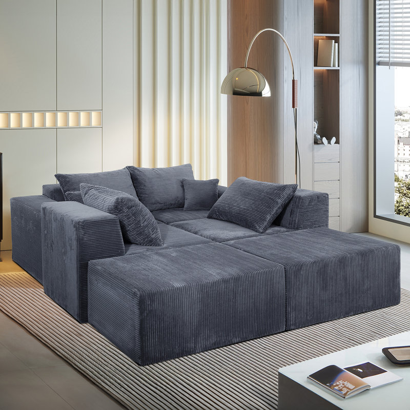 Canapé modulaire en velours côtelé Clementino, Velours côtelé gris