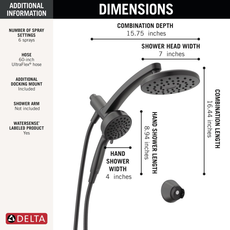 6-Setting PivotPro 3-in-1 Combination Shower Head with High Pressure ProClean Spray Matte Black, Matte Black