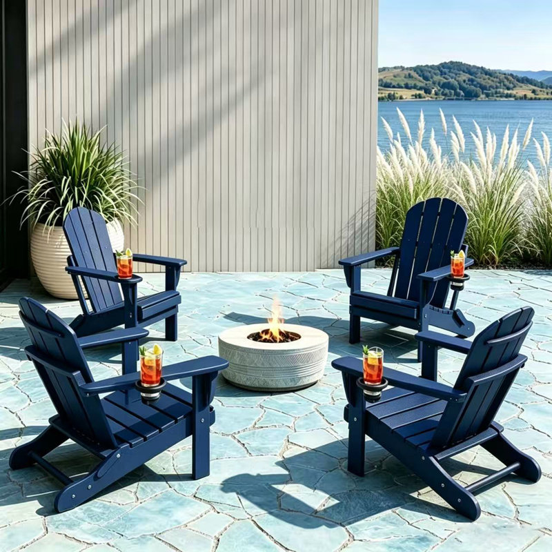 Chaise Adirondack pliante en plastique Lutie, Bleu marine