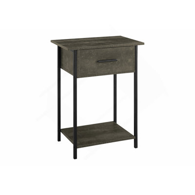 Accent Table, 2 Tier, End, Lamp, Living Room, Side Table, Storage Drawer, Small, Dark Bronze Laminate, Black Metal, Contemporary