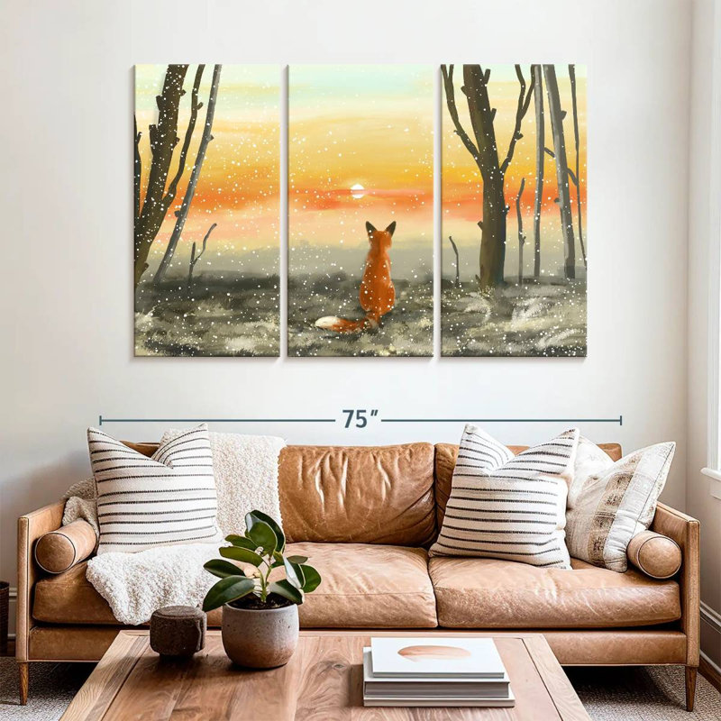 Fox Watching Winter Sunset, 42" H x 65" W