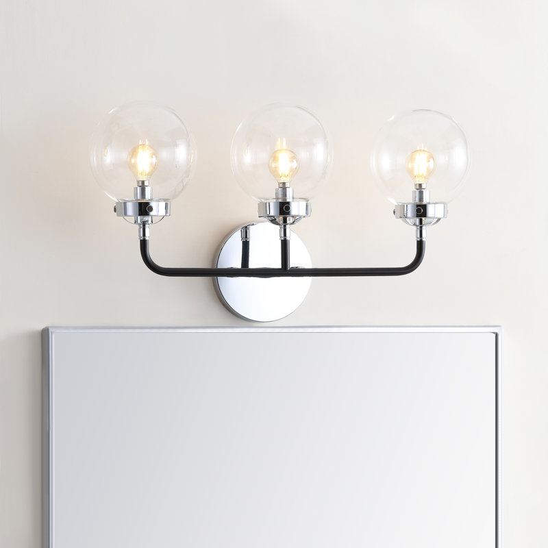 Éclairage pour meuble-lavabo transitionnel contemporain en fer / verre Claudio, Chrome / Noir, Clair, 3