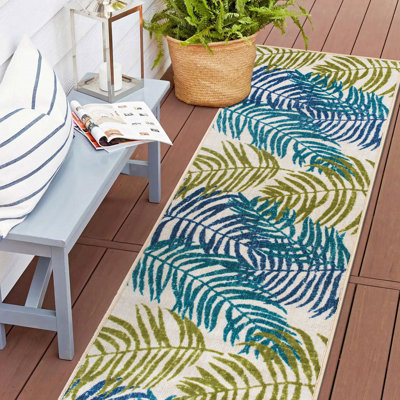 Tapis bleu / vert / beige en nylon à motif floral Concetta