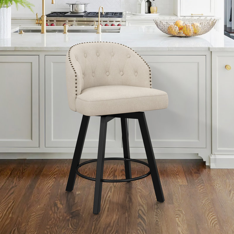 Elyan Swivel Upholstered Counter Stool with Metal Frame, Linen/Fabric