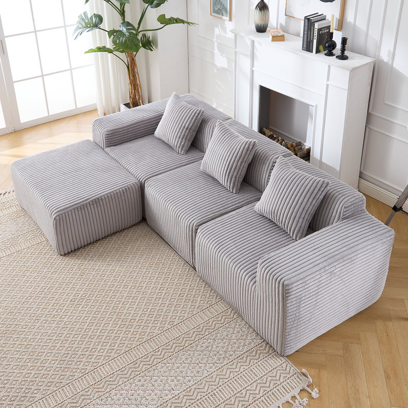 Modern Minimalist Modular Sectional Sofa, L-Shape Upholstered Cloud Couch with Deep Seats, Right Facing Chaise for Living Room