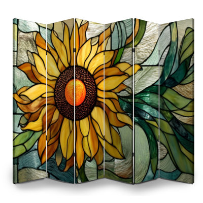 6 panneaux de paravent pliant cloison royale tournesol vitrail décoration vitrail art toile écran séparateur de pièce autoportant protecteur cloison d'intimité