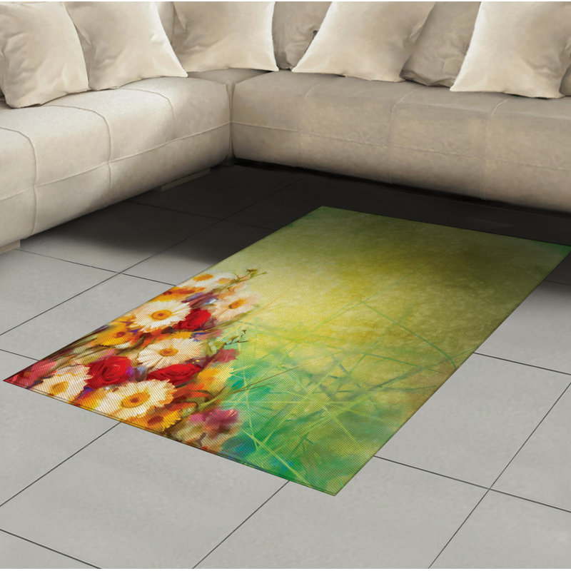 Tapis décoratif floral à haute densité en fibres de polyester, Rectangle— 4 pi x 5 pi 8 po