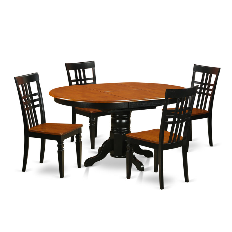 5 Piece Dining Table Set for 4 Includes an Oval Kitchen Table with Butterfly Leaf and 4 Dining Room Chairs, Black & Cherry