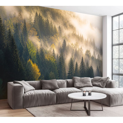 Wall Mural Peel and Stick Wallpaper fog misty forest Self-Adhesive Removable Contact Paper Wall Decor for Living Room Bedroom 100"H x 144"W