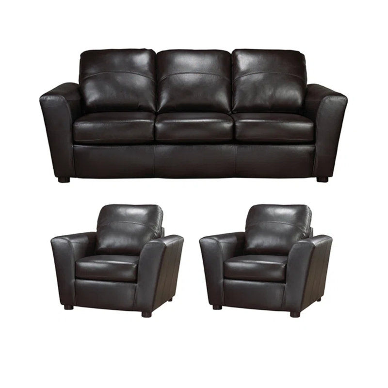 Ensemble de salon en cuir Lidiya, Match en cuir noir, 3 pièces: canapé, 2 chaises