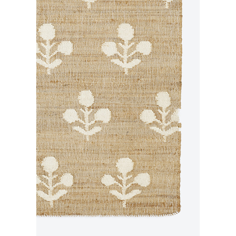 Ivory and Natural Hand-Woven Wool and Jute Runner Rug