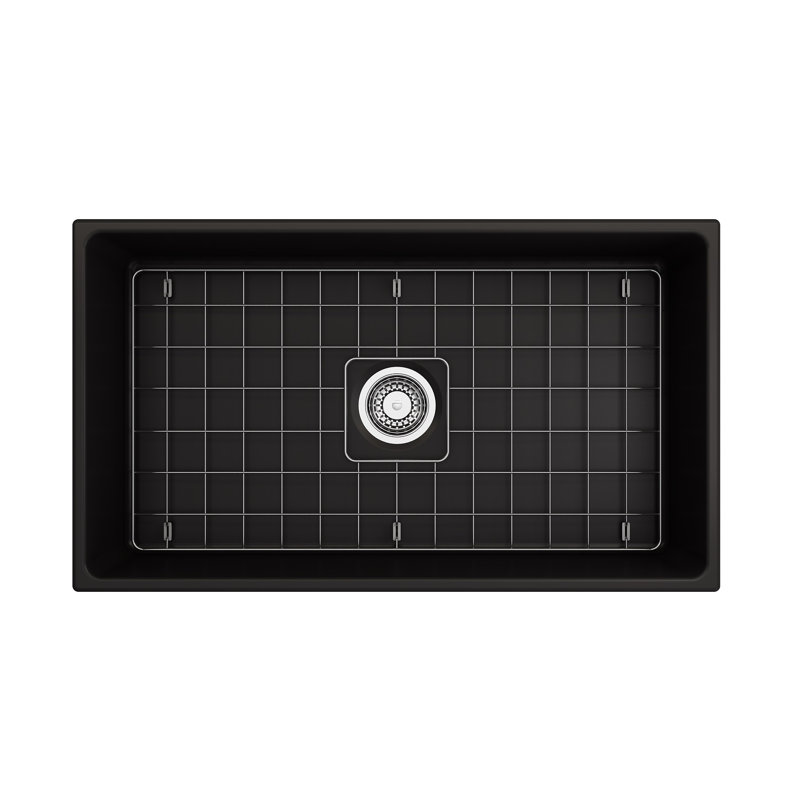 Évier de cuisine de ferme L 33 po x l 19 po avec accessoires, Noir mat