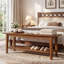 Upholstered Bench with Shelves
