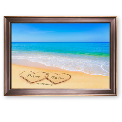 Art mural personnalisé sur toile avec cœurs de plage et noms personnalisés - décor tropical romantique pour les couples, les mariages et les anniversaires