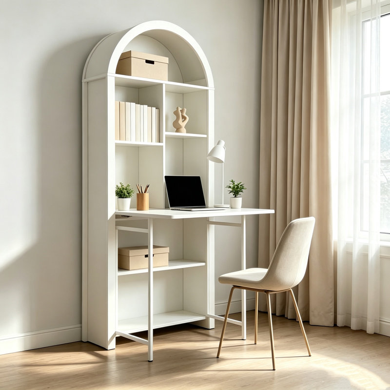 Bureau d'artisanat pliant avec tablettes de rangement, bureau convertible dissimulé en bibliothèque, bureau pliable avec rangement, bureau de disparition pour petits espaces, table de bricolage multifonctionnelle, bureau de coiffeuse