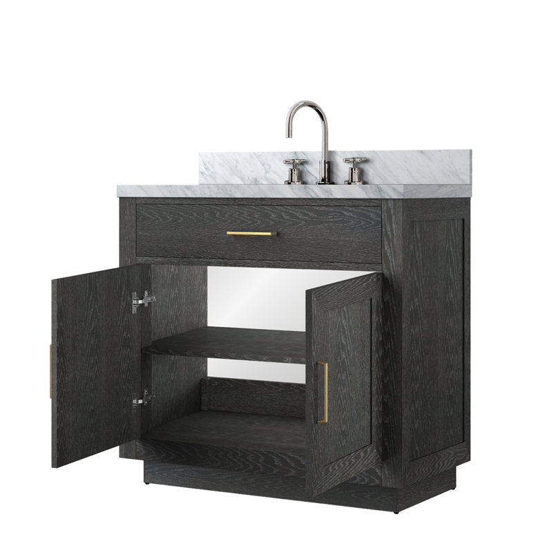 Meuble-lavabo simple avec plateau en marbre de culture, Noir, noir, noir, noir