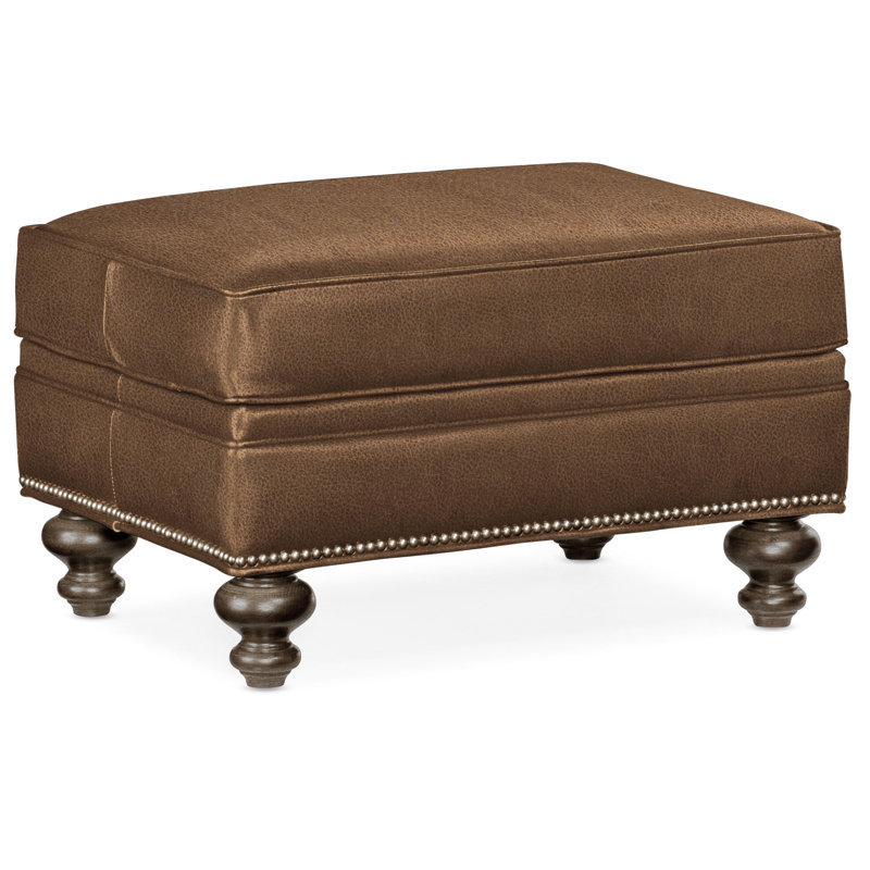 West Ottoman, Nickel, Cobblestone, Anilina Cacao Genuine Leather