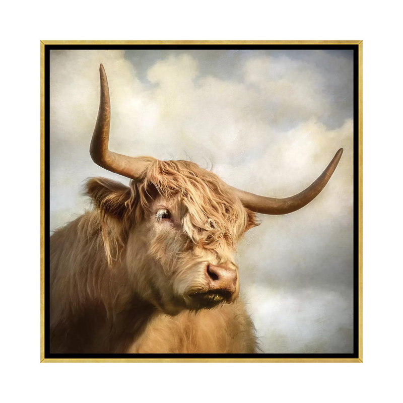 "Vache" par Mark Gemmell-impression d’art graphique, Toile encadrée d'or, Pas de tapis, H 26 po x l 26 po x P 1,5 po