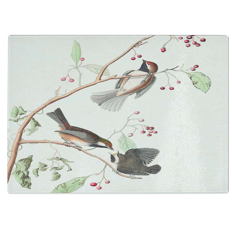 Tempered Glass Canadian Titmouse Birds Chopping Board, 28.5 cm W x 20 cm L