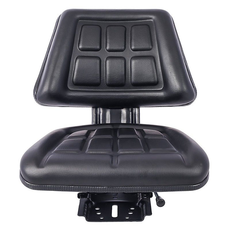 Siège de tracteur noir avec dossier et glissière, structure en acier avec coussin en PVC