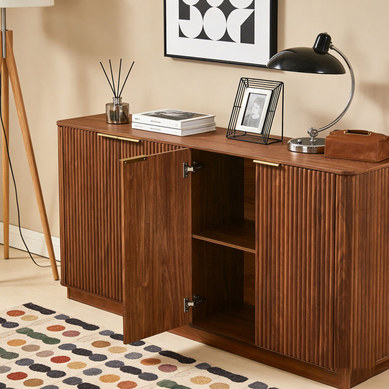 Buffet 63 "à rayures verticales avec rangement, Noyer