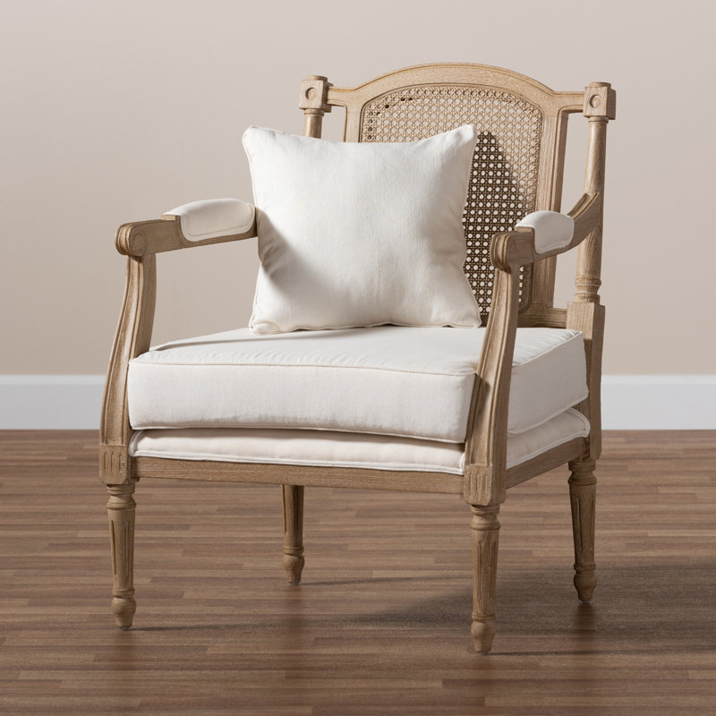 Canley French Provincial Upholstered Whitewashed Wood Armchair