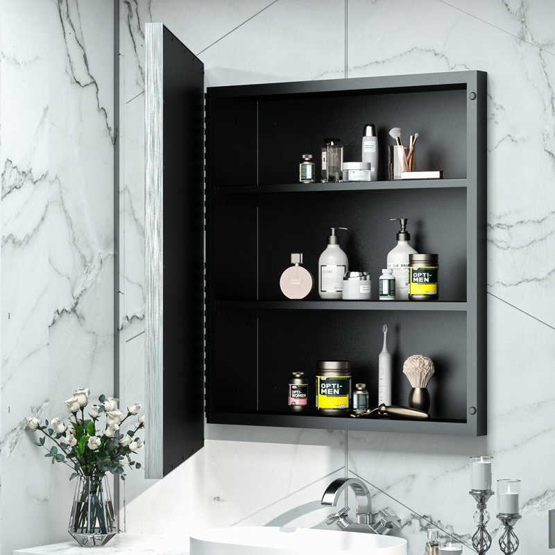 Cyrille Recessed & Surface Framed Medicine Cabinet with Mirror and Shelves, Silver, 36" H x 12" W x 5.2" D