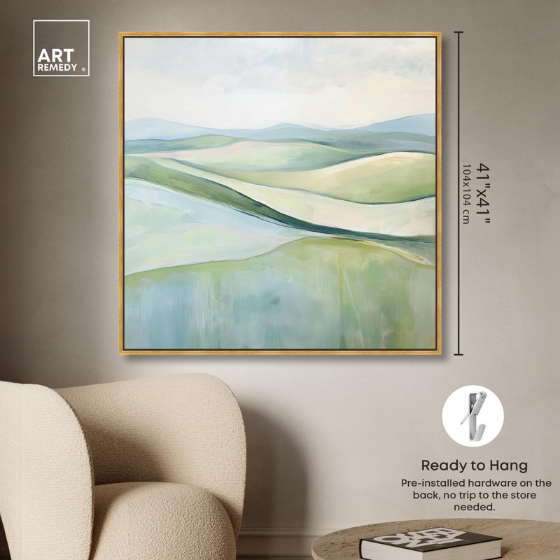 «Flowing Hillscape» par Art Remedy, H 41 po x l 41 po x P 1,8 po, Cadre flottant doré