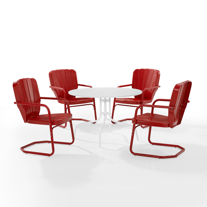 Kasen 4 - Person Patio Dining Set with Round Table, Red