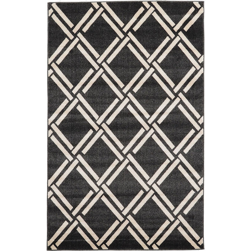 Tapis noir / beige à motif géométrique Soliana, Rectangle 5 pi x 8 pi