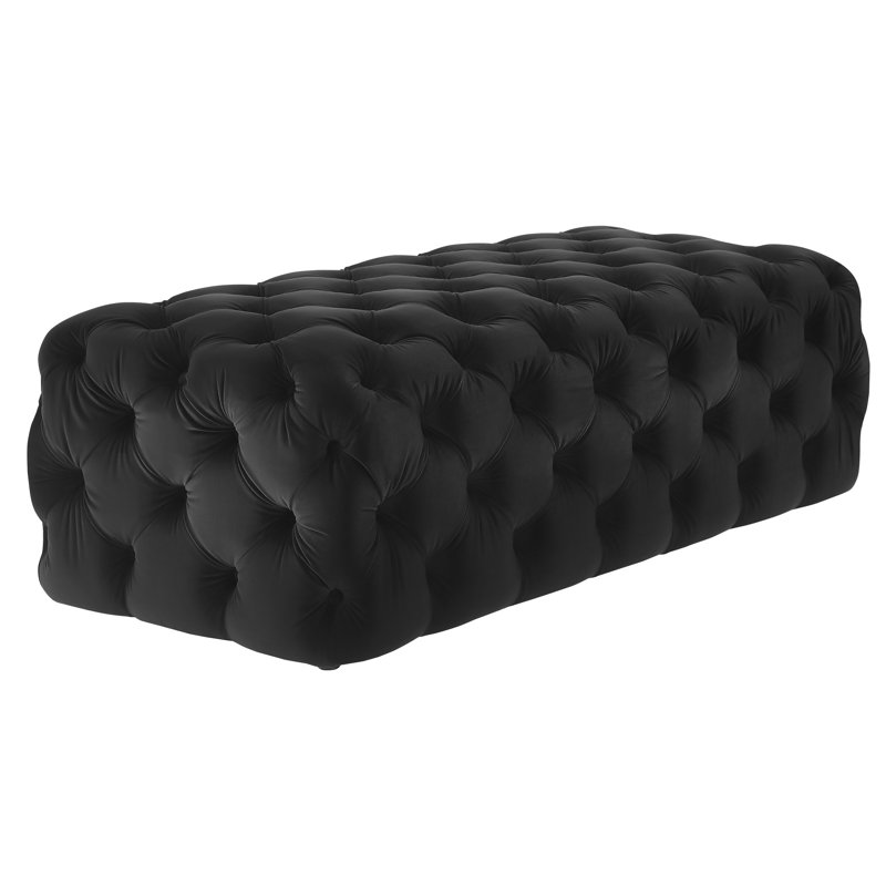 125cm Wide Velvet Tufted Rectangle Standard Ottoman, Black