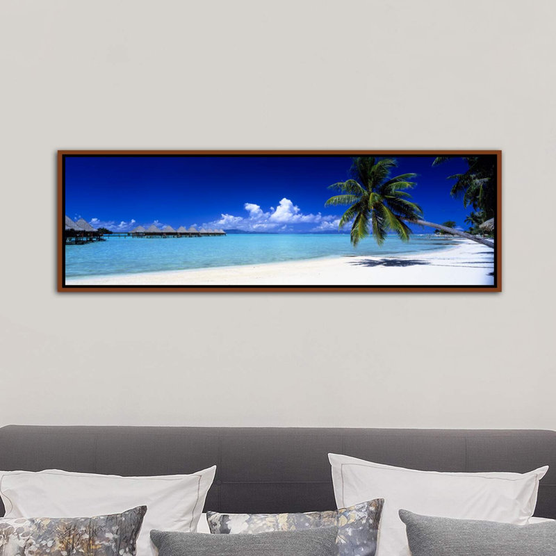 Bora Bora South Pacific - reproduction de photo sur toile, H 16 po x l 48 po x 1,5 po, Toile avec cadre en bois brun