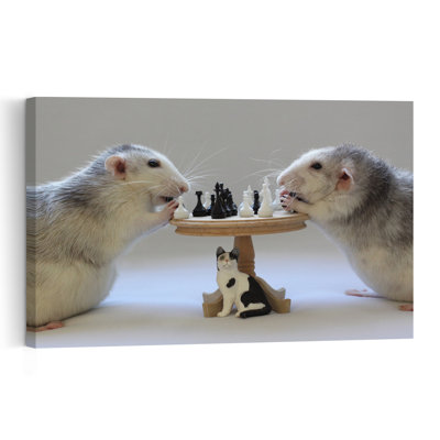 Smart Rats Play Chess Abstract Contemporary Wall Art Print - Print