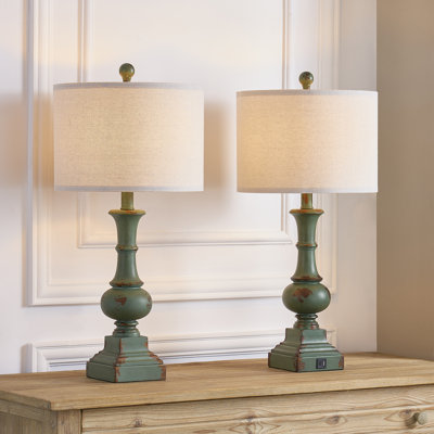 Garytt 25.5" Farmhouse Bedside Table Lamp Set with USB Ports, Bulbs