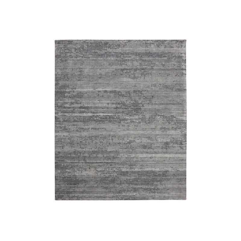 8'x10'1" Black and Gray Modern Design Pure Silk Hand Knotted Rug FD7DB61444284384BA7EF99811FFD430