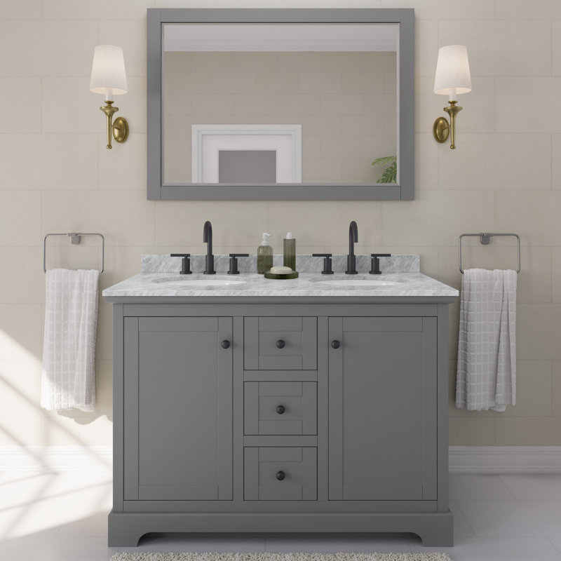 Ensemble de meuble-lavabo double 48 po Avery, Gris foncé, Noir mat