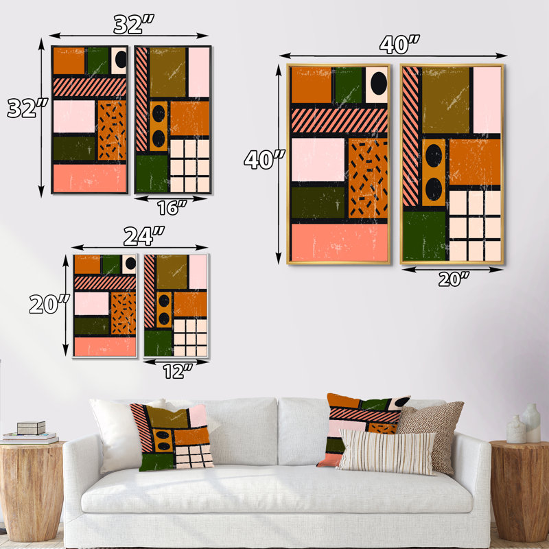 Minimal Abstract Shapes in Retro Colors IV - ensemble de 2 impressions, H 20 po x l 24 po x P 1 po, Toile avec cadre brun