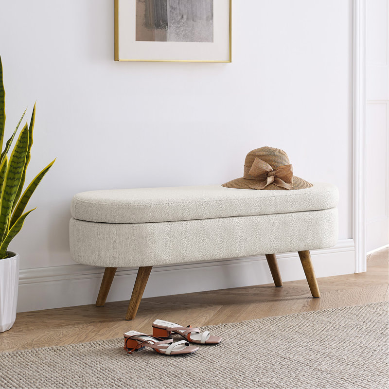 Iriyana Upholstered Ottoman with Soft-Close Lid, Easy Maintenance Fabric Storage Ottoman, Beige