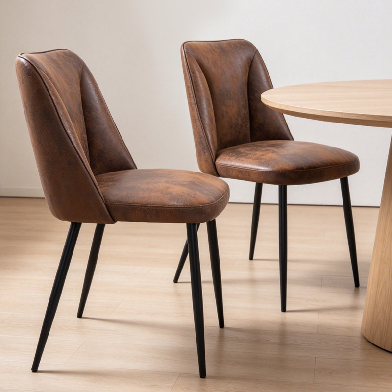 Modern Linen/Suede Upholstered Dining Chair with 8cm Thickened Cushion, Brown Suede, 2